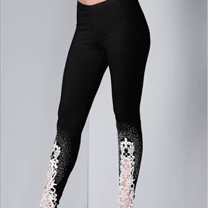 Venus Leggings with Lace and Rhinestone Embellishment Size M